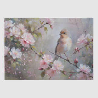 Papel De Seda Pequenas Aves com Flores Brilhantes