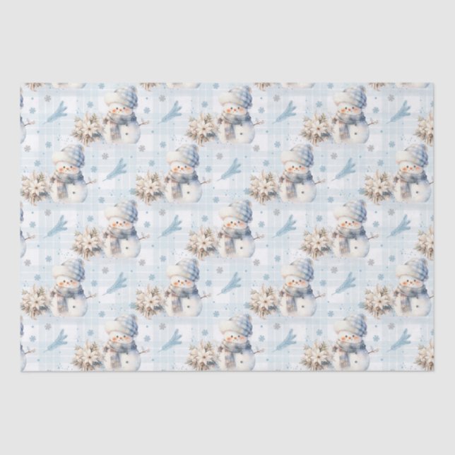 Papel De Seda Pequeno Neve Azul de Natal (Frente )