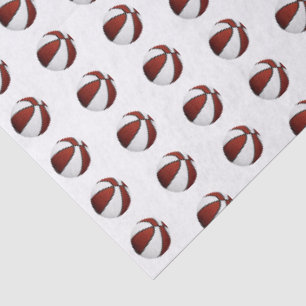 Papel De Seda pequeno padrão de basquetebol branco e grená