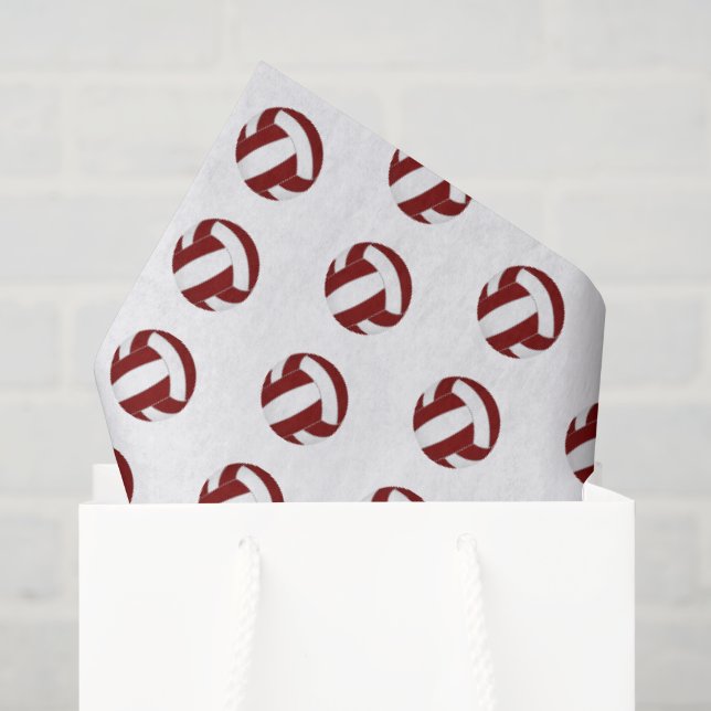 Papel De Seda pequeno padrão de voleibol branco grená (Sacola de presentes)