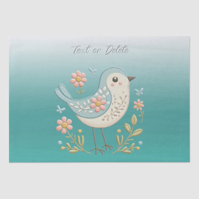 Papel De Seda Pequeno Pássaro Verde Floral (Frente )