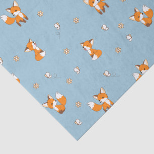 Papel De Seda Pequeno Raposa Bastante Padrão Azul