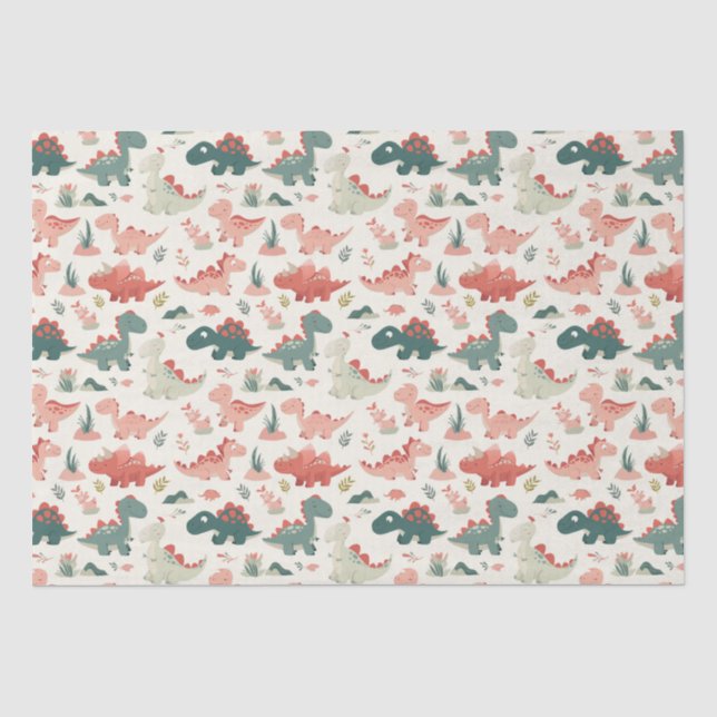 Papel De Seda Pequenos Dinossauros Bonitos (Frente )