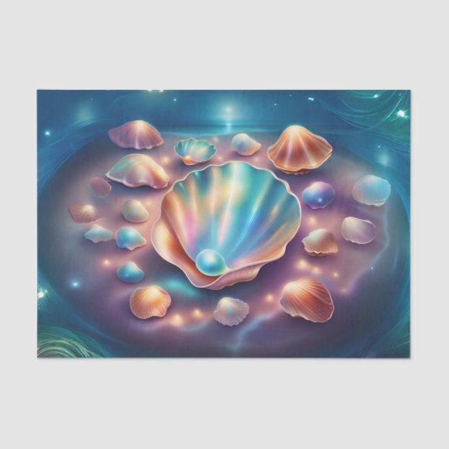 Papel De Seda Pérola Iridescente num Tecido de Decoupage de Shel (Frente )