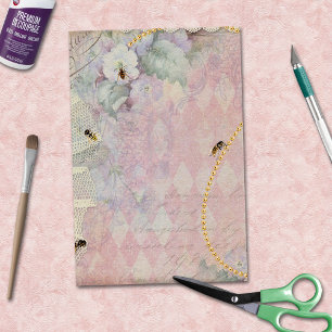 Papel De Seda Pérolas Douradas Vintage Floral Argyle