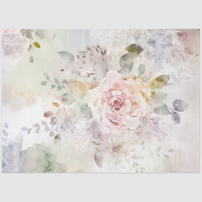 Papel De Seda Pérolas Florais Pastéis Delicadas (Frente )