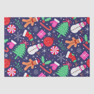 Papel De Seda Personagens de Natal Elegantes com laços em azul e