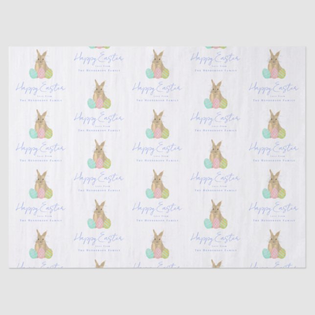 Papel De Seda Personalized Happy Easter Cute Bunny Watercolor (Frente )