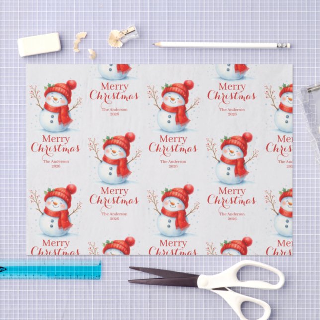 Papel De Seda Personalized Merry Christmas Snowman Custom Year  (Arte )