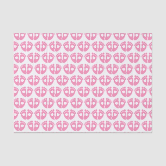 Papel De Seda Pés-Bebê Rosa e Corações Novo Padrão-Bebê (Frente )
