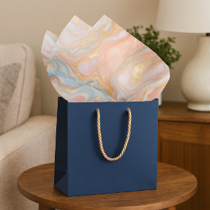 Papel De Seda Pêssego Azul Pincel Pincel Dourado Padrão de Mármo