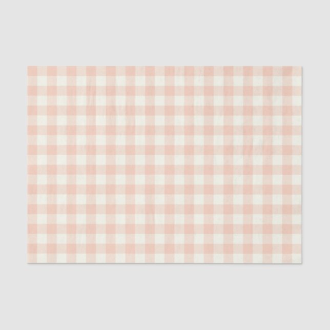 Papel De Seda Pêssego Pastel Gingham Buffalo - Padrão de Xadrez  (Frente )