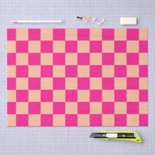 Papel De Seda Pêssego rosa-quente dos quadrados verificados retr
