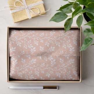 Papel De Seda Pêssego Suave Ramos e Folhas Botânicos Tecidos