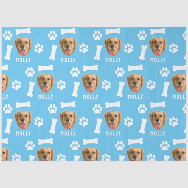 Papel De Seda Pet de Cão Personalizado Foto e Nome Azul (Frente )