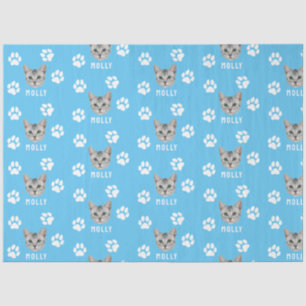 Papel De Seda Pet de Cat Personalizada Foto e Nome Azul