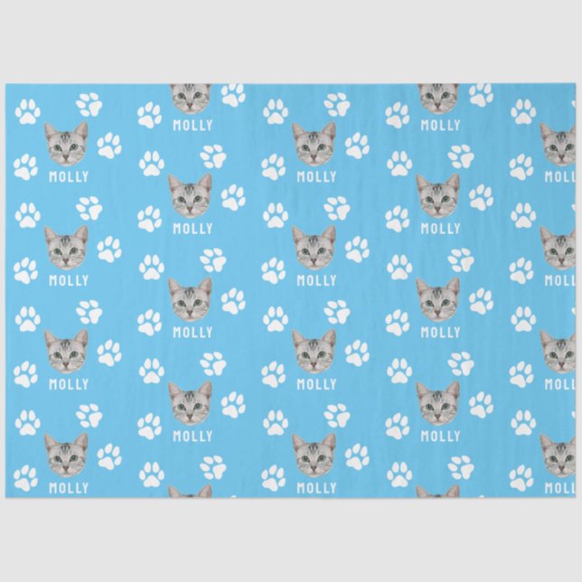 Papel De Seda Pet de Cat Personalizada Foto e Nome Azul (Frente )