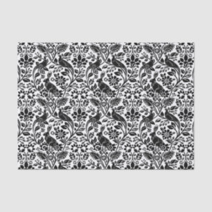 Papel De Seda Pheasant and Hare Patterno, Branco e Preto