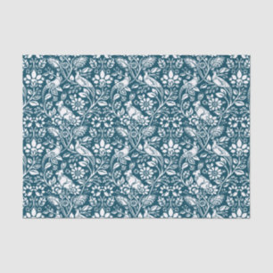 Papel De Seda Pheasant and Hare Patterno, Indigo Blue e White