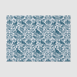 Papel De Seda Pheasant and Hare Patterno, White e Dark Blue