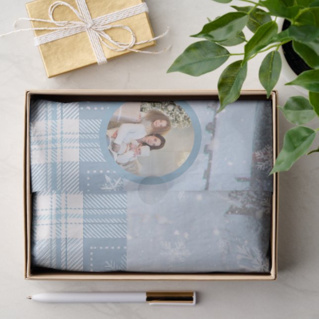 Papel De Seda Photo Blue Cozy Plaid Winter Christmas  (Presente)