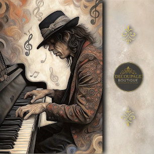 Papel De Seda Pianista Envelhecido Com Decoupage de Notas Rodopi