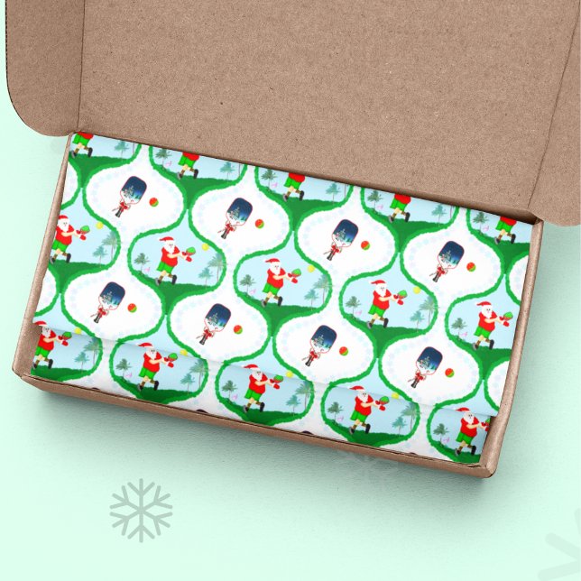 Papel De Seda Pickle ball Christmas Com Papais noeis Na Flórida (Jolly tissue paper: Retro pickleball fun with Santa, flamingo vibes, and palm trees!)