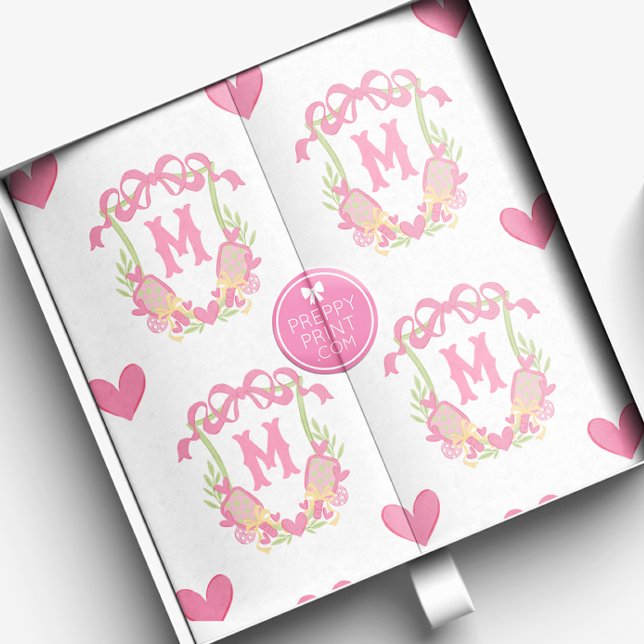 Papel De Seda Pickleball rosa e verde Paddleball em Monograma Cr (Criador carregado)