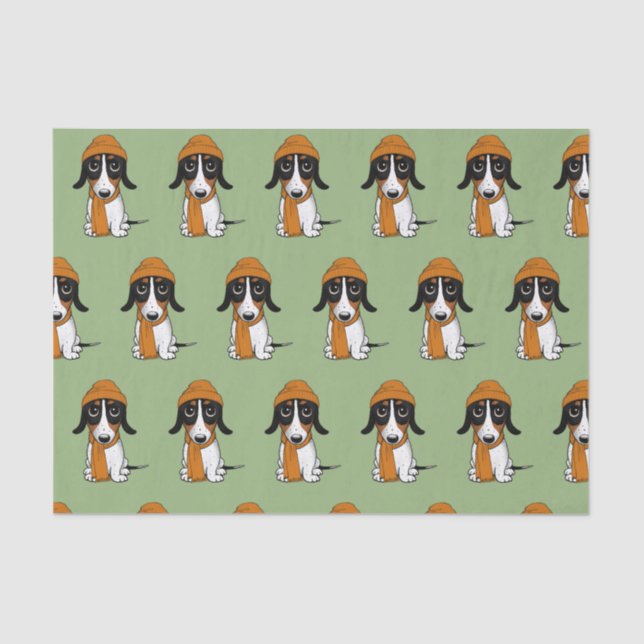 Papel De Seda Piebald Dachshund Cute Dog com Chapéu Patterado (Frente )