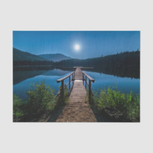 Papel De Seda Píer à noite sob lua cheia