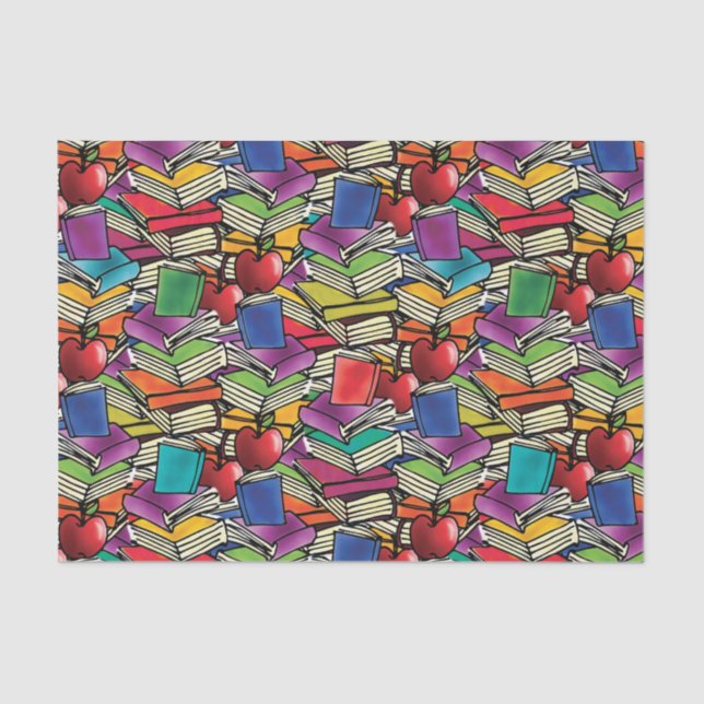 Papel De Seda Pilhas de livro com maçãs (Frente )