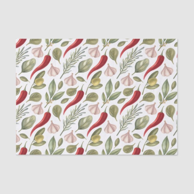 Papel De Seda Pimentos, alho, azeitonas e plantas (Frente )