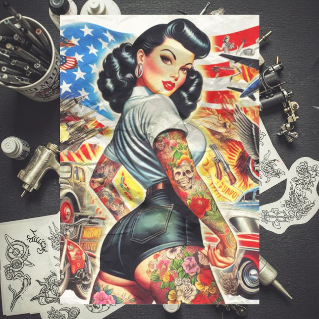 Papel De Seda Pin-up Americano Tatuado (Criador carregado)
