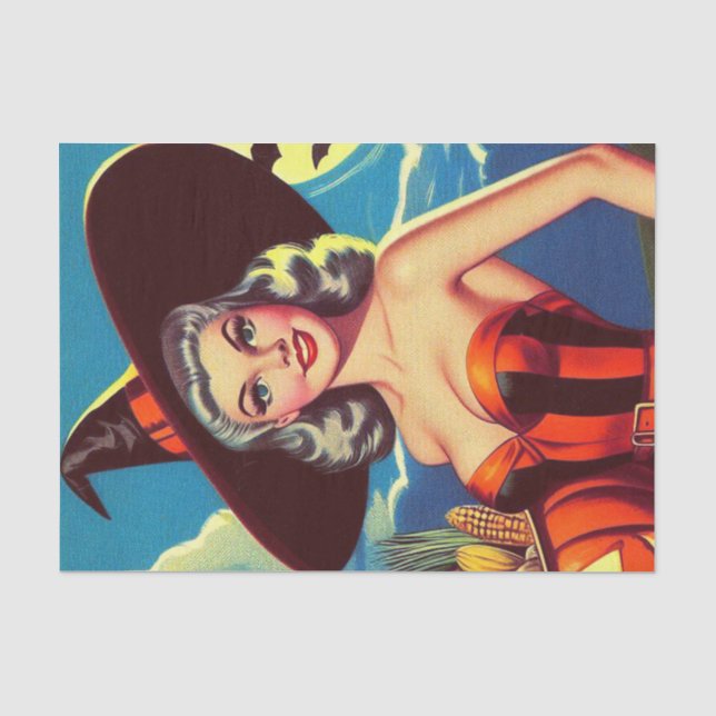 Papel De Seda Pin-up da Bruxa do Retrô halloween (Frente )