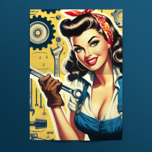 Papel De Seda Pin-up de mecânico fofo vintage