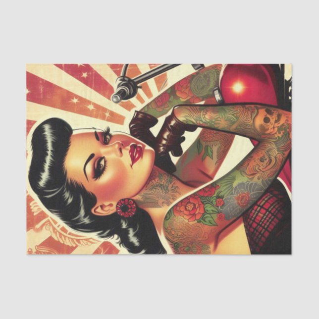 Papel De Seda Pin-up do Biker Retro (Frente )