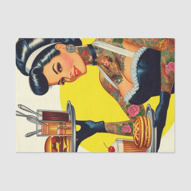 Papel De Seda Pin-up do Garçonete Vintage (Frente )