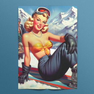 Papel De Seda Pin-up do Snowboard Vintage