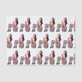 Papel De Seda Pin Up Girl sentada nos pneus