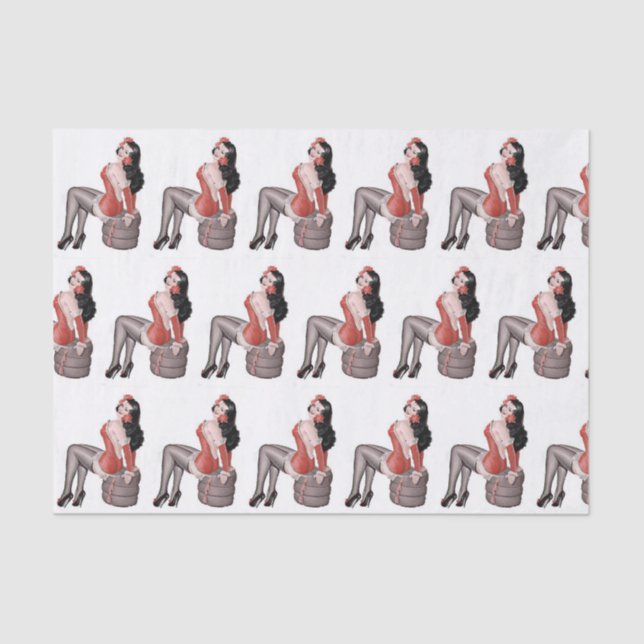 Papel De Seda Pin Up Girl sentada nos pneus (Frente )