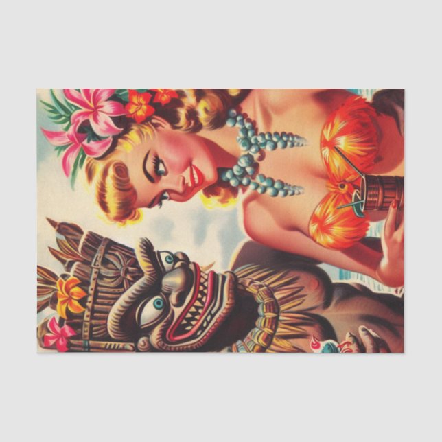 Papel De Seda Pin-up Vintage Tiki (Frente )