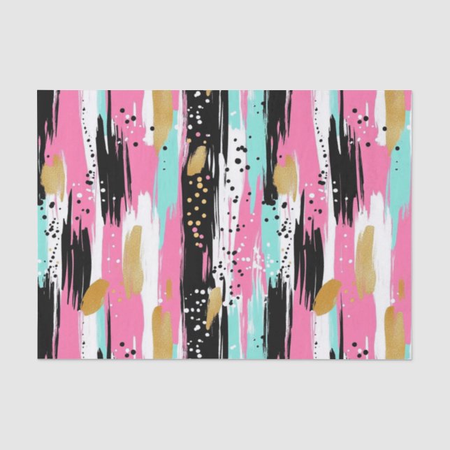Papel De Seda Pincéis Abstrato coloridos - Mint & Pink (2) (Frente )