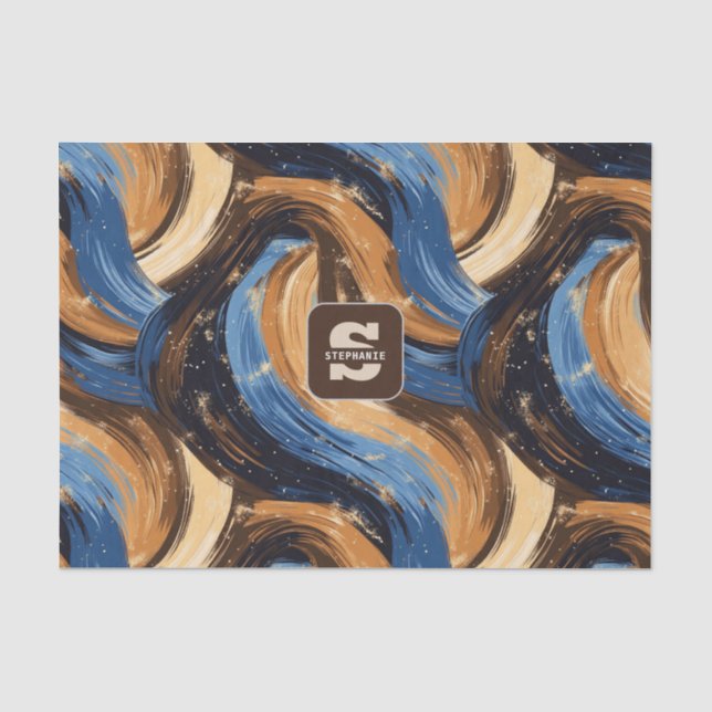 Papel De Seda Pincéis de Abstrato Curly em Azul e Castanho (Frente )
