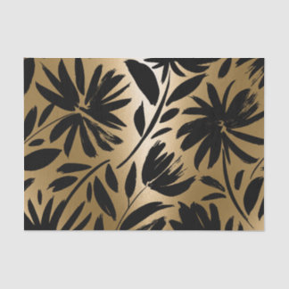 Papel De Seda Pincel Floral Preta e Ouro