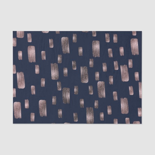 Papel De Seda Pincel Moderno Rosa Dourado e Azul Marinho Brilhan (Frente )