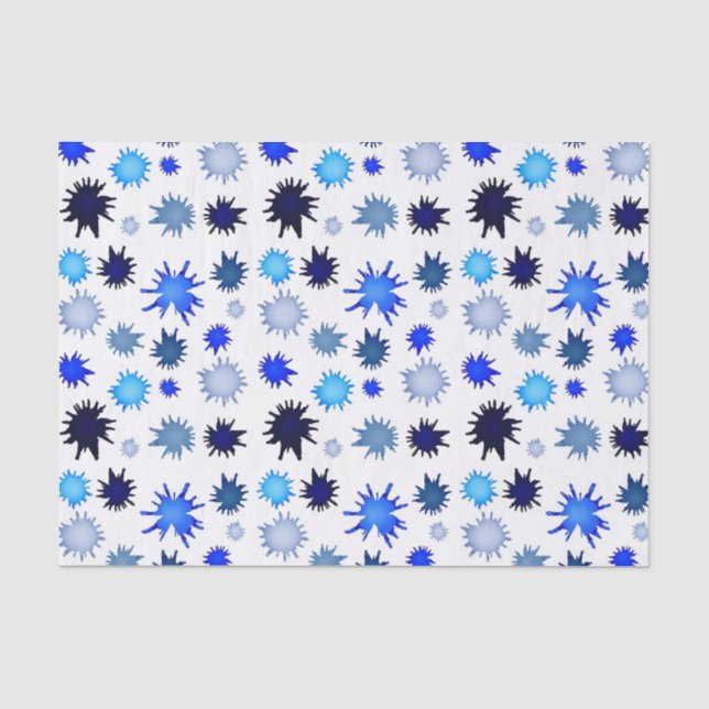 Papel De Seda Pincelada de Tinta em Padrão Azul (Frente )