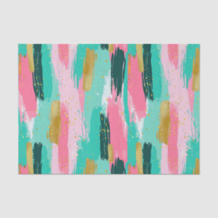 Papel De Seda Pinceladas Abstratas Coloridas - Hortelã & Rosa