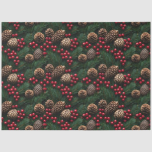 Papel De Seda Pine Cones Holly Berries Spruce Sprig Padrão