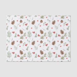 Papel De Seda Pine de inverno simples Berry Watercolor Natal