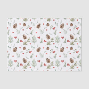 Papel De Seda Pine de inverno simples Berry Watercolor Natal